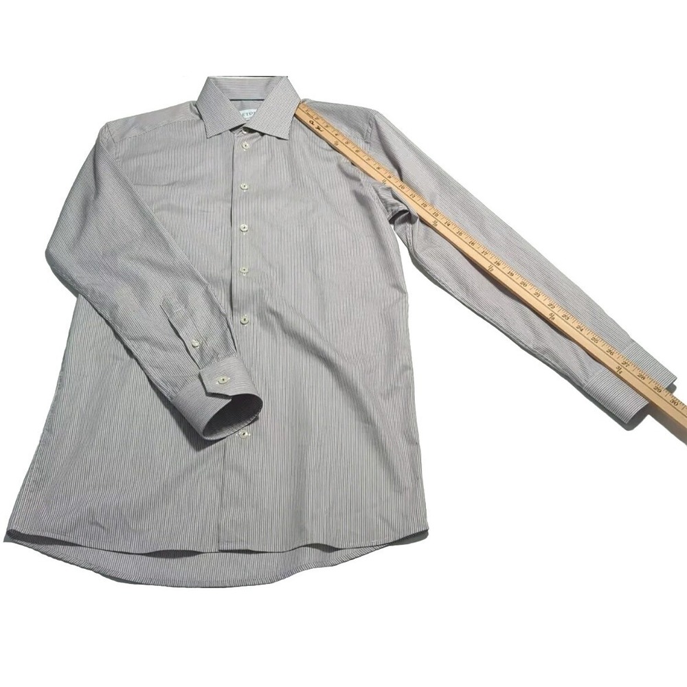Eton Dress Shirt Mens Size 39 15.5 Contemporary Button Up Blue Gold Stripes - Picture 12 of 12